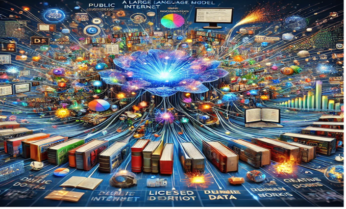 AI Generated abstract image showing digital resources and books connected
