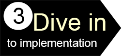 arrow with the words dive in to implementation