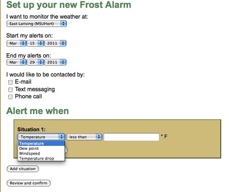 Setting up your frost alarm; selecting weather stations and conditions to generate the alarm. Setting up your frost alarm; selecting weather stations and conditions to generate the alarm.